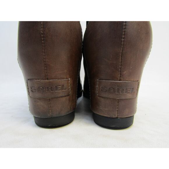 Sorel Womens Size 9 Brown Leather Ankle Wedge Fashion Boots Bootie - Picture 8 of 11